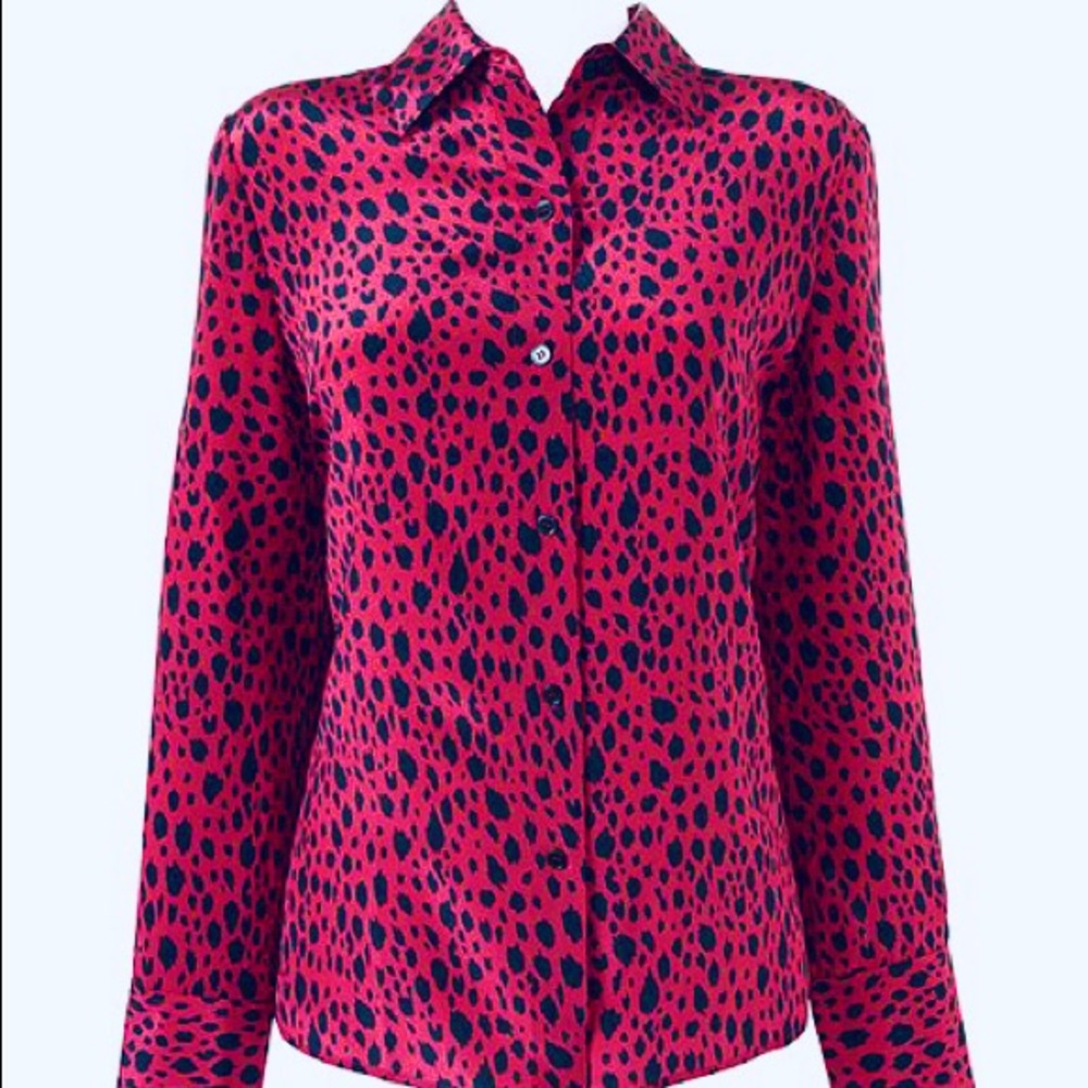 *SALE~LAST 1!💗ST JOHN Leopard Animal Navy Cherry Silk PJ pajama Blouse $995